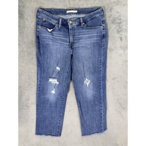 Levis Jeans Womens 16W Blue Denim Boyfriend Mid Rise Medium Wash Stretch Fringe